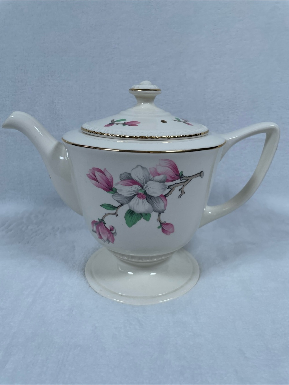 Vtg Homer Laughlin Teapot Pink Dogwood  Liberty D51N6 Made In USA Floral Gold
